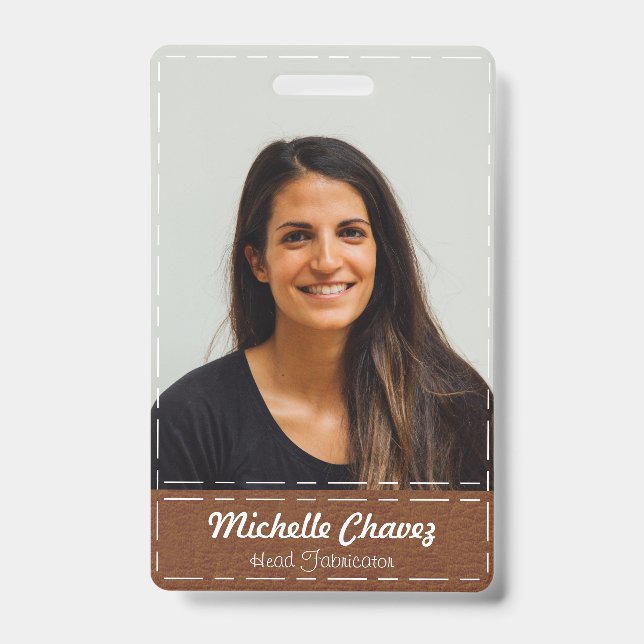 Badge Carte d'employé en cuir marron châtaigne personnal (Avant)