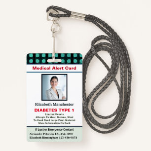 Badge Carte d'ID d'alerte Médicale Nom de photo personna