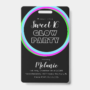 Badge Carte d'identité anniversaire Sweet 16 Neon Party 