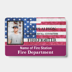 Badge Carte d'identité avec photo et nom du pompier avec