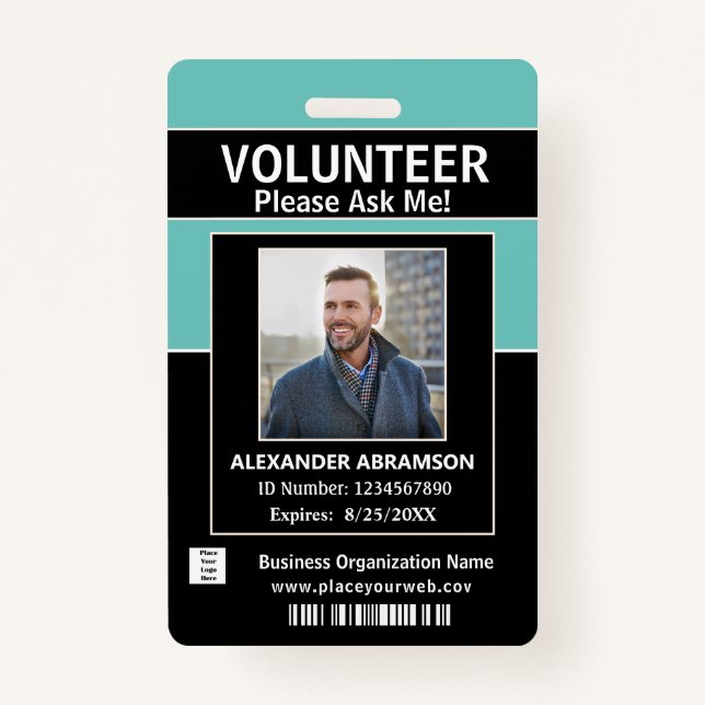 Badge Carte d'identité de bénévole Modern Ask Me Logo In (Devant)
