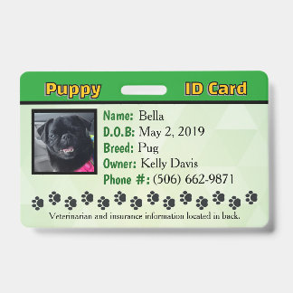 Badge Carte d'identité de chiot - Vert