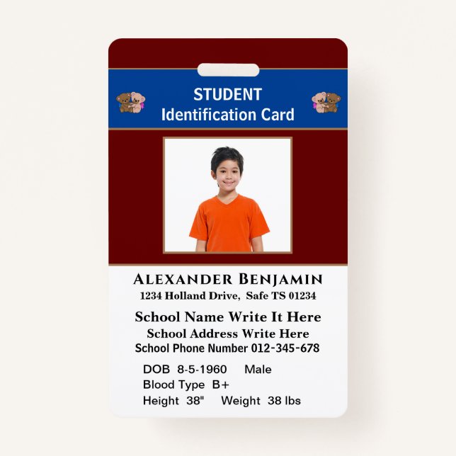 Badge Carte d'identité de l'école photo de l'élève Badg (Devant)