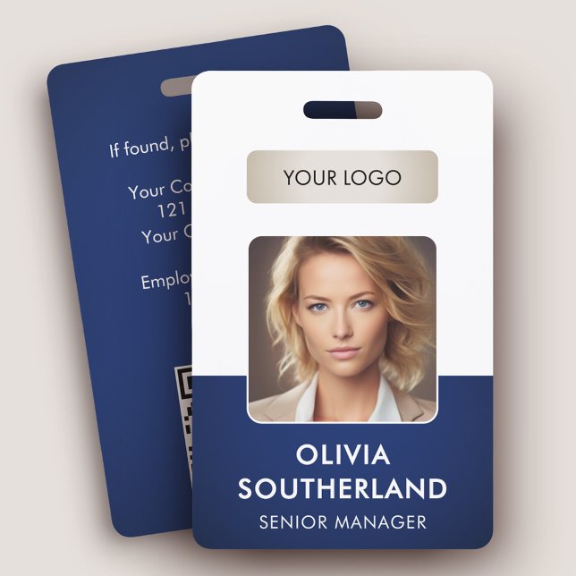 Badge Carte d'identité de l'employé avec code QR et logo (Créateur téléchargé)