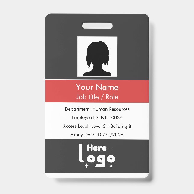 Badge Carte d'identité de l'employé avec photo et code Q (Avant)