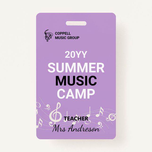 Badge Carte d'identité de l'enseignant du camp de musiqu (Devant)