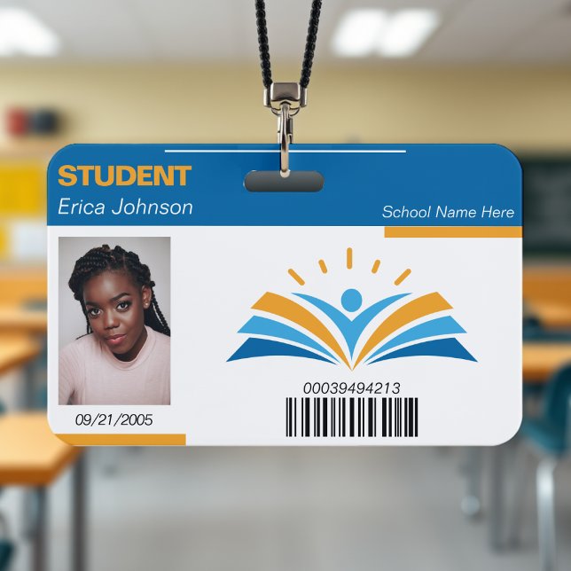 Badge Carte d'identité de l'étudiant de l'université Blu (Blue & Orange School College University Student ID Badge
)