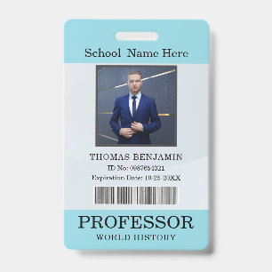 Badge Carte d'identité de professeur Nom École Modèle Ba