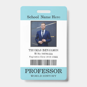 Badge Carte d'identité de professeur Nom École Modèle Ph