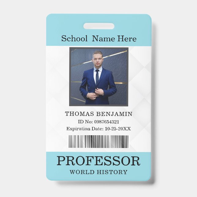 Badge Carte d'identité de professeur Nom École Modèle Ph (Avant)