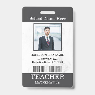 Badge Carte d'identité de professeur Nom École Modèle Ph
