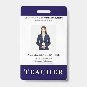 Badge Carte d'identité de professeur Nom École Modèle Ph