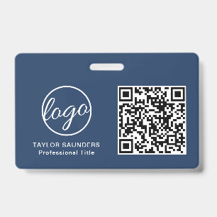 Badge Carte d'identité d'employé avec code QR bleu marin