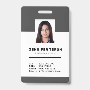 Badge Carte d'identité d'employé gris moderne personna