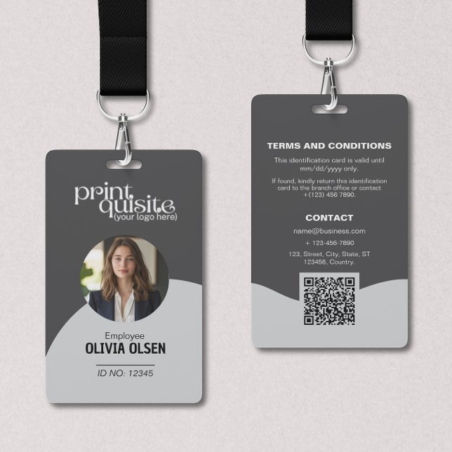 Badge Carte d'identité d'employé moderne gris neutre - Q (Créateur téléchargé)