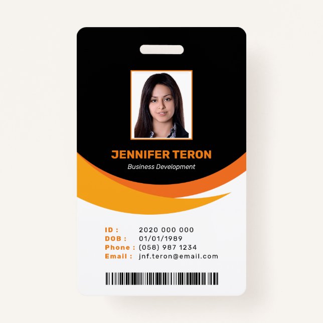Badge Carte d'identité d'employé noir personnalisée avec (Devant)