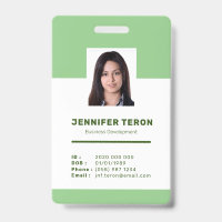 Carte d'identité d'employé verte moderne personnal