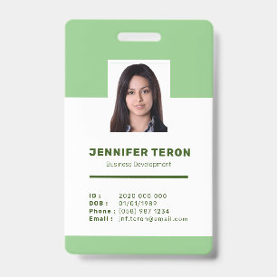 Badge Carte d'identité d'employé verte moderne personnal