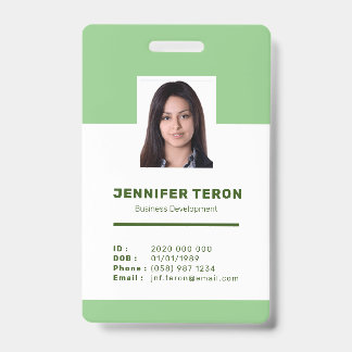 Badge Carte d'identité d'employé verte moderne personnal
