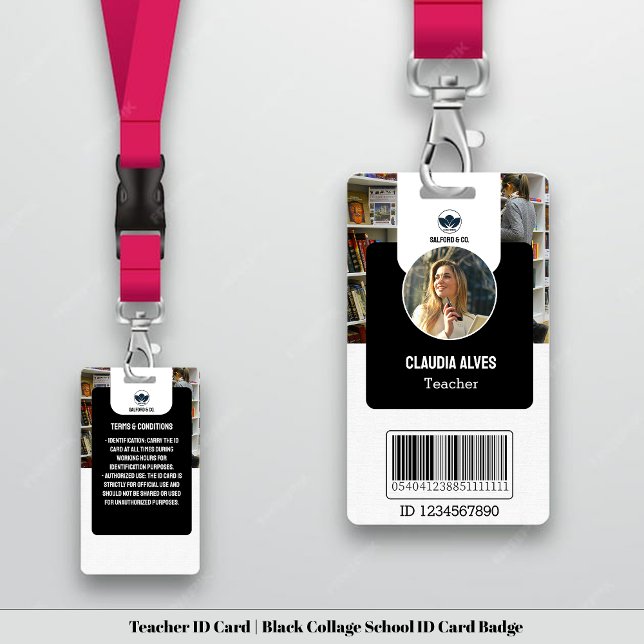 Badge Carte d'identité d'enseignant | Carte d'identité d (Teacher ID Card | Black Collage School ID Card Badge)