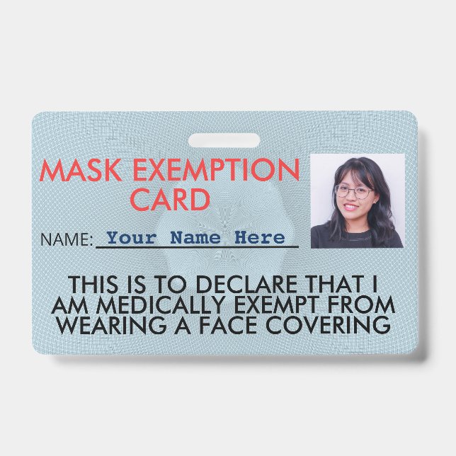 Badge Carte d'identité d'exemption de masque faciale (Front)
