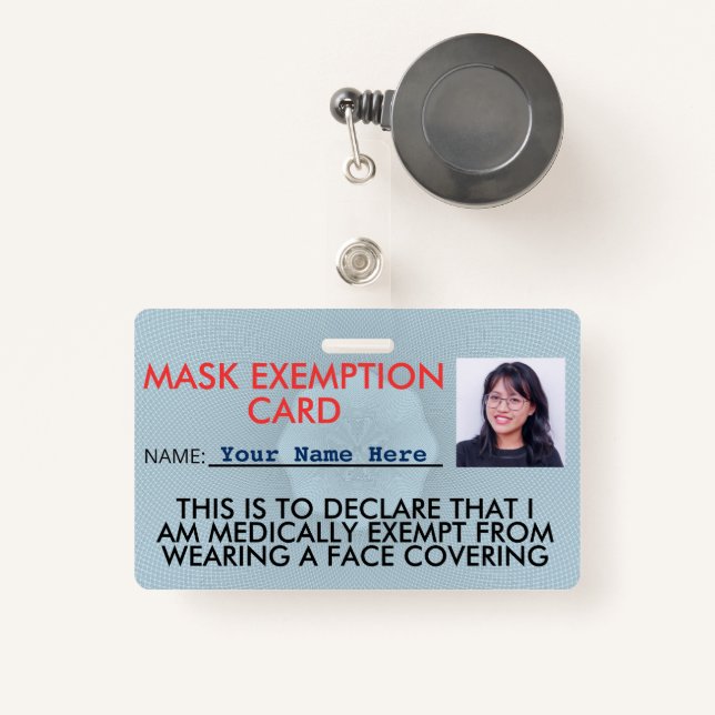 Badge Carte d'identité d'exemption de masque faciale (Front with Retractable)