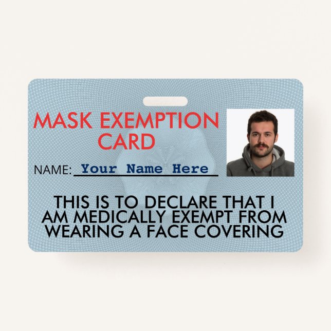 Badge Carte d'identité d'exemption de masque faciale (Devant)