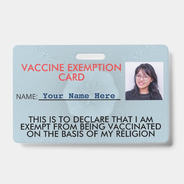 Badge Carte d'identité d'exemption de vaccin religieux B (Front)