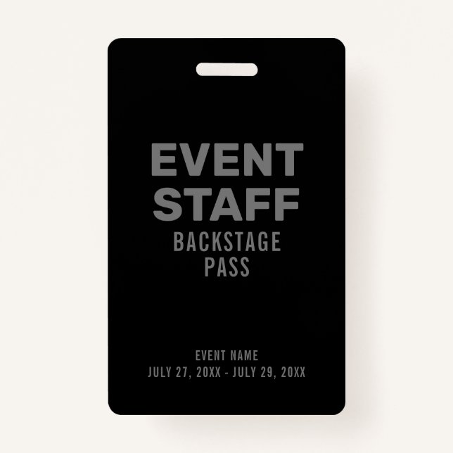 Badge Carte d'identité du personnel de l'événement Black (Devant)