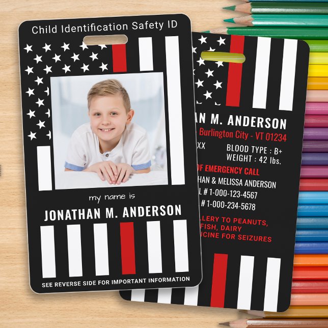 Badge Carte d'identité d'urgence enfant pompier Red Kids (Créateur téléchargé)