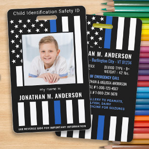 Badge Carte d'identité d'urgence pour enfants Police Pav