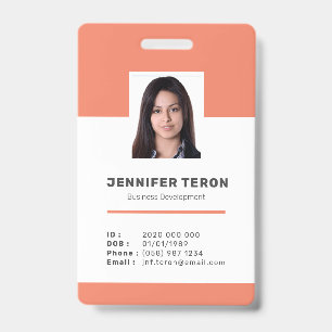 Badge Carte d'identité employé orange moderne personnali