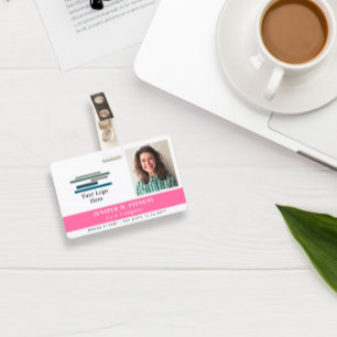 Badge Carte d'identité employé rose avec logo et photo