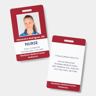 Badge Carte d'identité médicale personnalisée avec photo