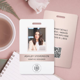Badge Carte d'identité métallique Rose Gold employé phot