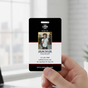Badge Carte d'identité noire moderne avec photo et logo