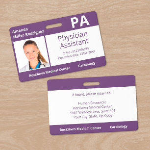 Badge Carte d'identité personnalisée de l'hôpital violet