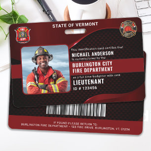 Badge Carte d'identité personnalisée de pompier avec pho