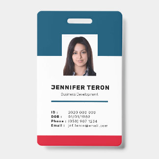 Badge Carte d'identité personnalisée moderne Navy avec c
