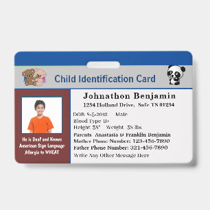 Badge Carte d'identité personnalisée pour enfant garçon 