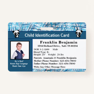 Badge Carte d'identité personnalisée pour enfant garçon 