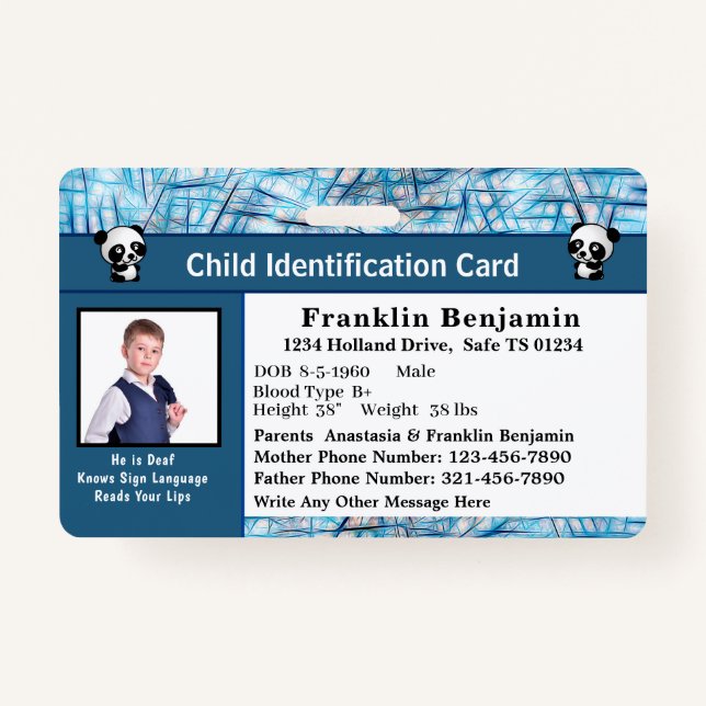 Badge Carte d'identité personnalisée pour enfant garçon  (Devant)
