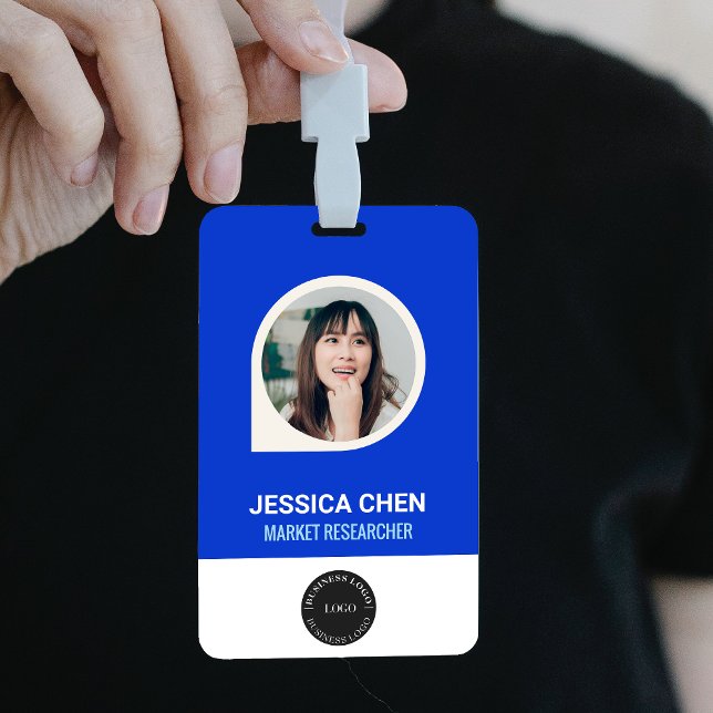 Badge Carte d'identité photo de l'employé bleu, code bar (Créateur téléchargé)