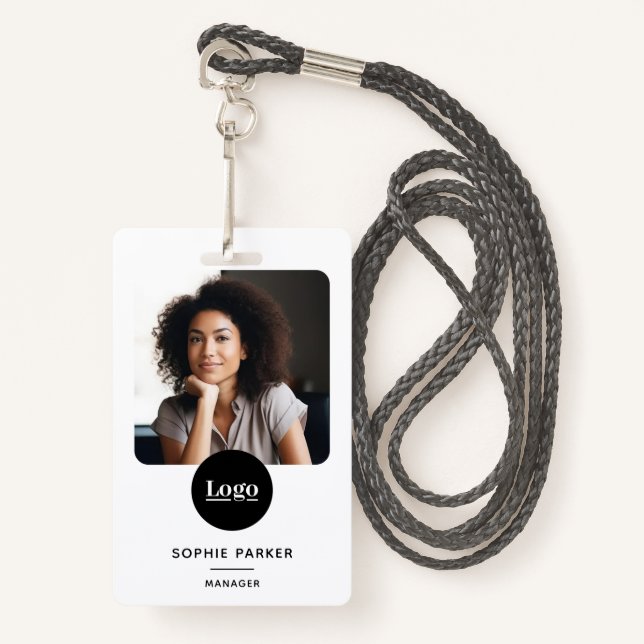 Badge Carte d'identité photo de l'employé moderne Code Q (Devant avec lanière)
