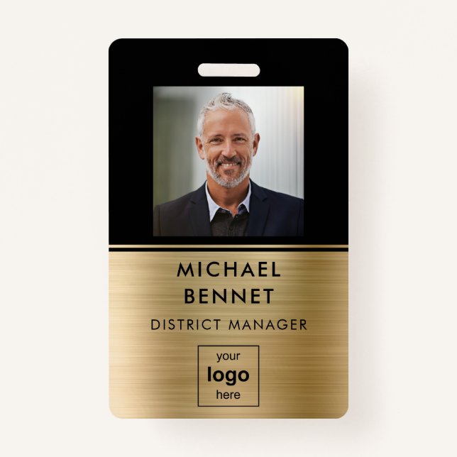 Badge Carte d'identité photo de l'employé Noir d'or mode (Devant)