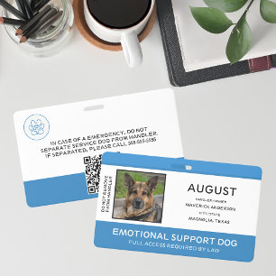 Badge Carte d'identité photo du chien d'assistance bleu 
