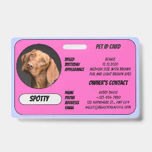 Badge Carte d'identité photo personnalisée pour animal p