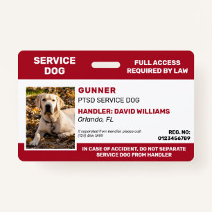 Badge Carte d'identité photo pour chien de service blanc