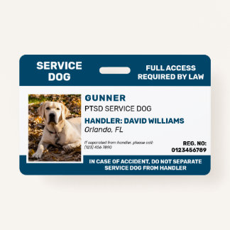 Badge Carte d'identité photo pour chien de service bleu