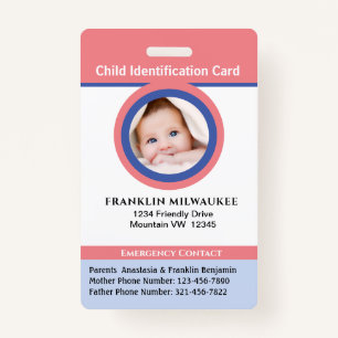 Badge Carte d'identité photo pour enfant garçon fille en
